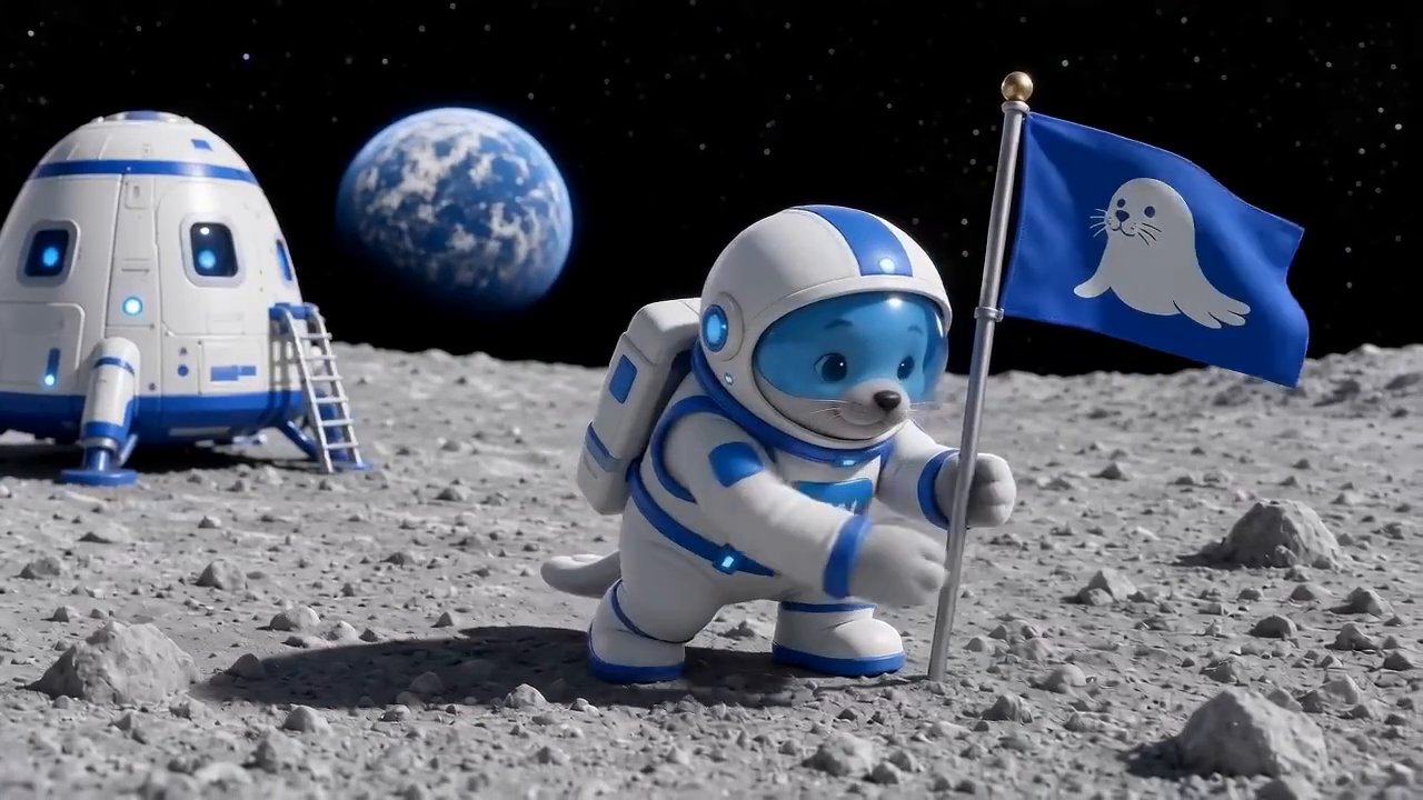 Seal planting a flag on the moon